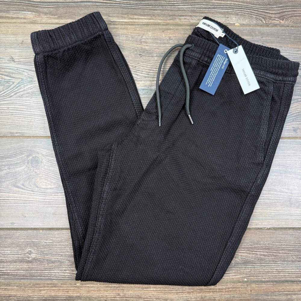 Taylor Stitch Mens Size MEDIUM Apres Pant Black Indigo Sashiko Cotton Jogger NEW